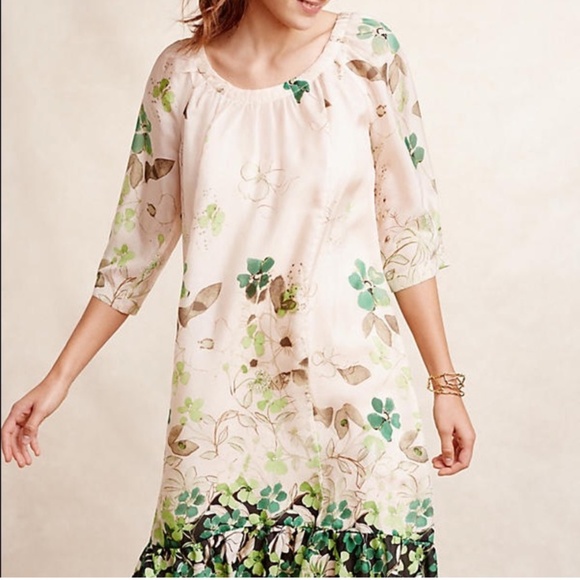 Anthropologie Vanessa Virginia Silk Dress Rainforest High Low Hem Cream Ivory - Picture 15 of 16